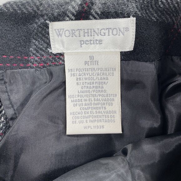 Worthington Wool Blend Midi Skirt Gray Plaid Fringe Dark Academia Petite 10 - Picture 4 of 7